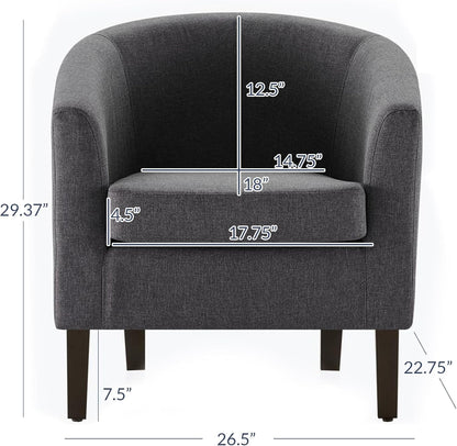 BELLEZE Living Room Chair, Linen Round Accent Barrel Chair, Club Tub Sofa Chair for Bedroom, Corner Chair with Flared Legs and Cozy Soft Padding - Highland (Gray)