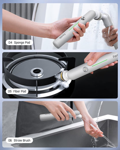 Fanttik G9 Nano Electric Spin Scrubber, Cordless Power Grout Brush, Type-C Fast Charging with LED Power Display, IPX7 Waterproof, 8 Replaceable Heads for Cleaning Grout, Corners, Crevices - White