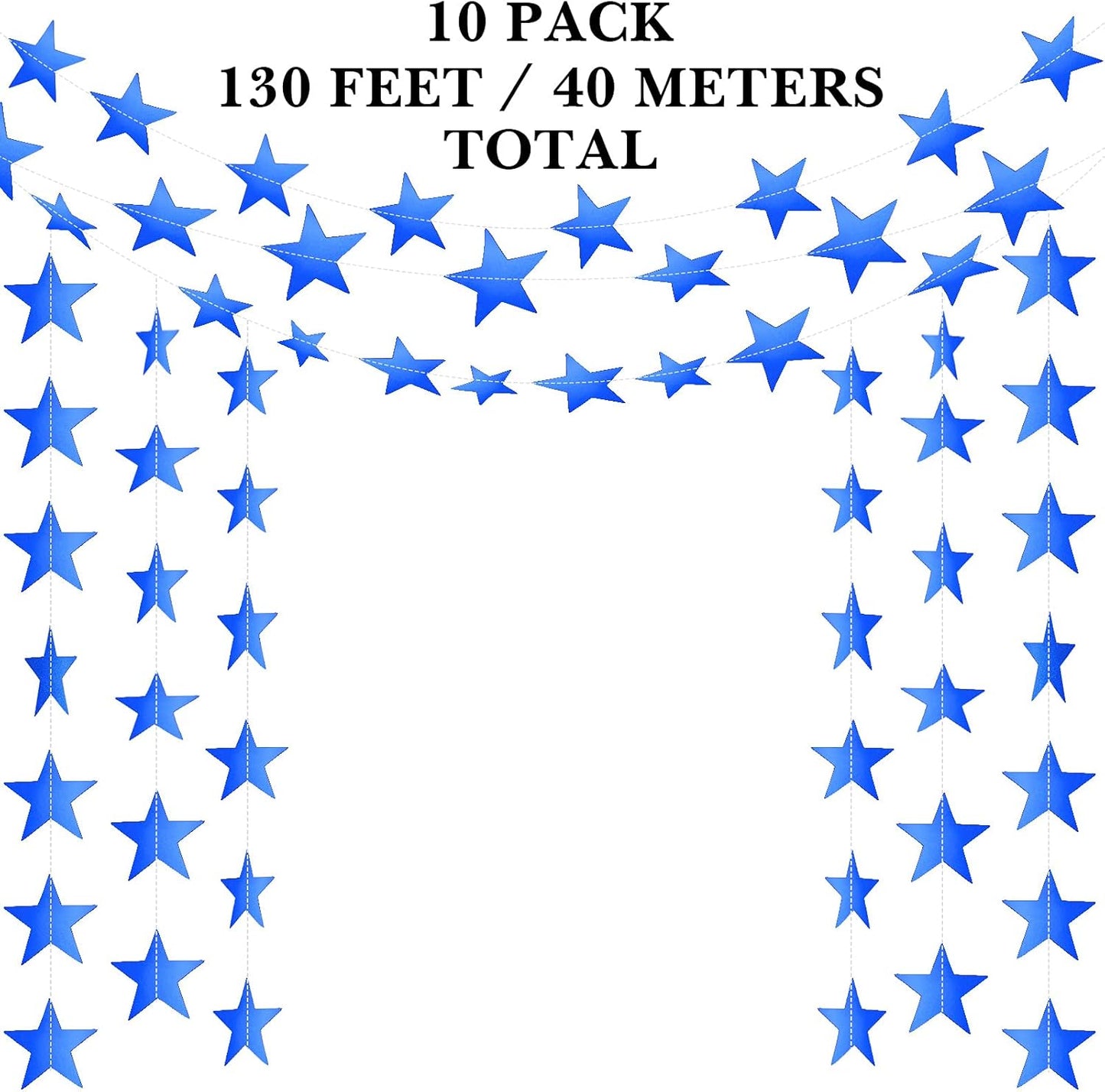 Patelai Glitter Star Garland Banner Decor 130 Feet Star Hanging Bunting Banner Twinkle Backdrop for Homecoming Classroom Wedding Birthday Halloween Christmas Party Supplies(Royal Blue)