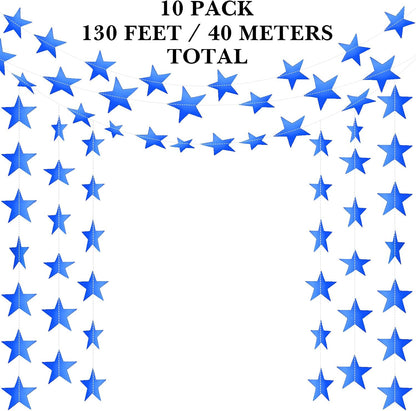 Patelai Glitter Star Garland Banner Decor 130 Feet Star Hanging Bunting Banner Twinkle Backdrop for Homecoming Classroom Wedding Birthday Halloween Christmas Party Supplies(Royal Blue)