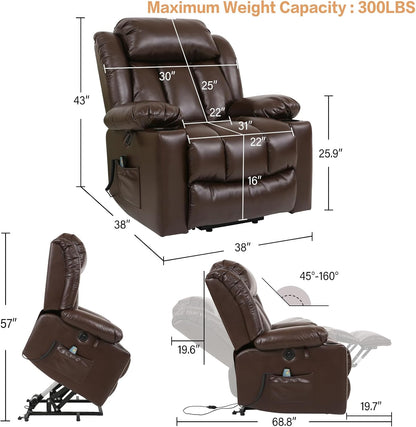 Power Lift Recliner Chair for Elderly Breathable Leather Recliner Chair with Massage and Heat for People Limited Mobility,2 Cup Holders,Electric Stand Assist,USB Ports,Gifts for Family (Brown)