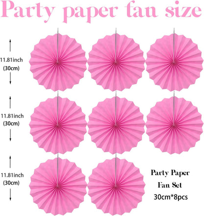 Red Hanging Paper Fans,Red Accessories Paper Decorations for Party,Valentines Day Decorations,Photo Booth Props Decor,12in Hanging Paper Fans 30 Color DIY Set （Magenta）