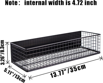 Magnetic Basket, Magnetic Shelf for Fridge,Magnetic Spice Rack Wire Mesh Magnetic organizer Holder Accessories for Office Kitchen Classroom Storage, Black-High, 13.77" x 5.11" x3.26"