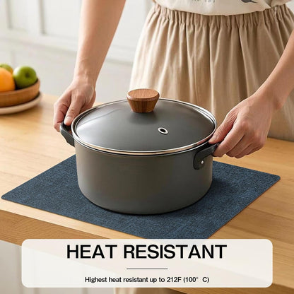 Chrysameld Vinyl Placemats Set of 8 - Faux Leather 100% Waterproof Oil-Proof Wipeable PU Place Mats, Heat Resistant Anti Slip Reversible Table Mats for Indoor & Outdoor Use,(17×12Inch, Navy Blue)