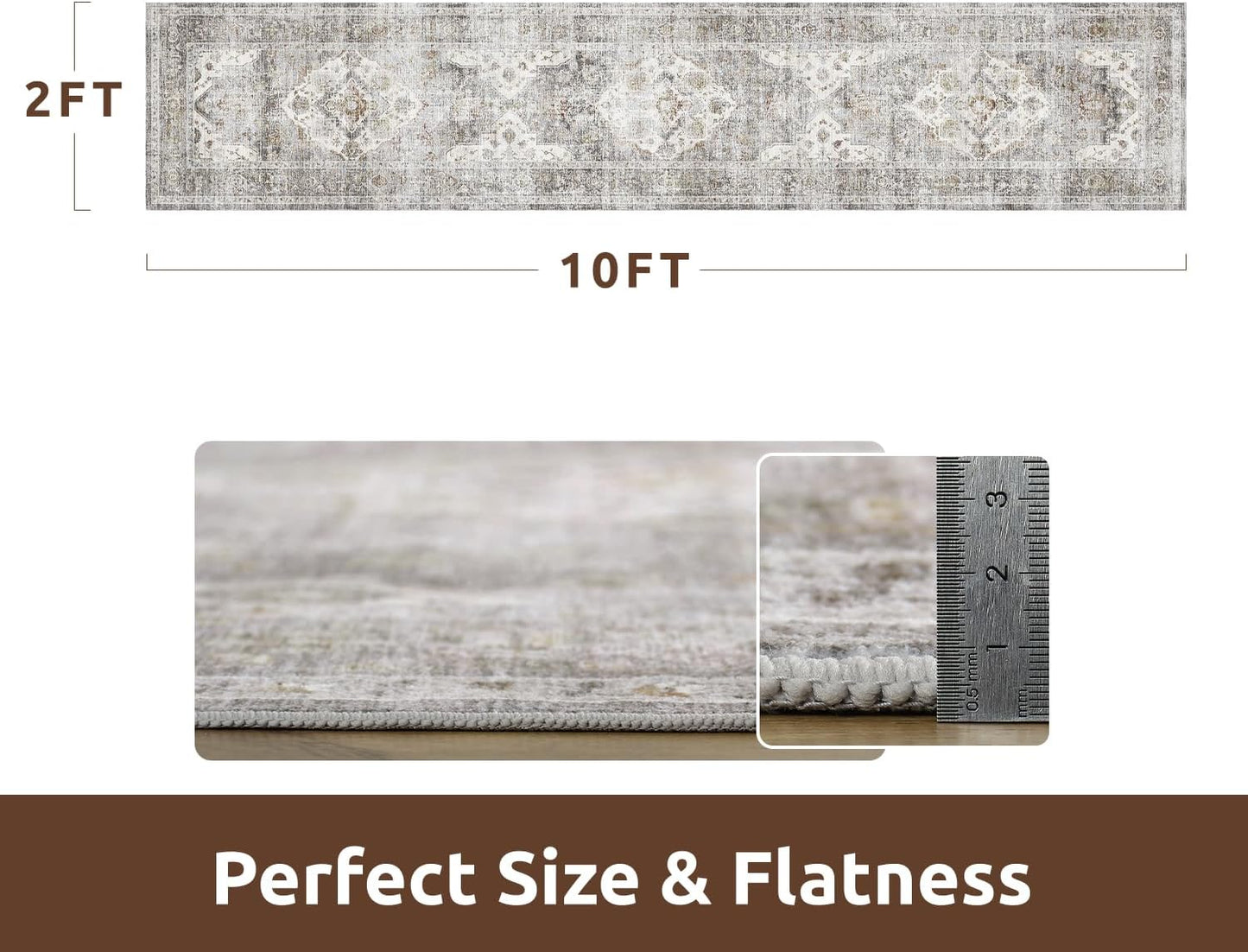 AMOAMI-2X10 Runner Rug-Washable Runners for Hallways-Soft Non Slip Bedside Rugs for Bedroom-Vintage Long Rug for Hallways Entryway Laundry Room Stair Kitchen Bathroom Grey