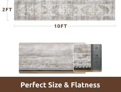 AMOAMI-2X10 Runner Rug-Washable Runners for Hallways-Soft Non Slip Bedside Rugs for Bedroom-Vintage Long Rug for Hallways Entryway Laundry Room Stair Kitchen Bathroom Grey
