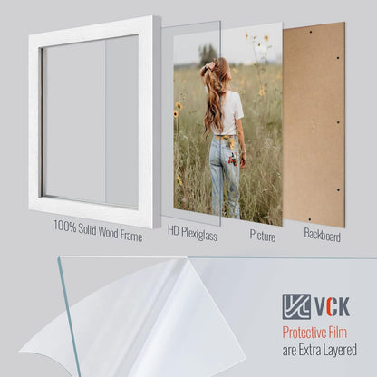 VCK 8x10 Picture Frames Set of 3, White Solid Wood Picture Frame, Textured Exclusive Wall Gallery Frame
