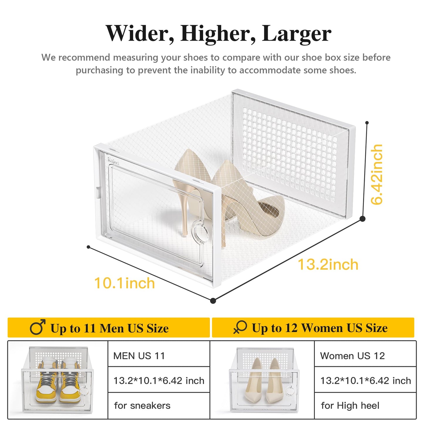 Kuject X-Large Shoe Storage Boxes 12 Pack, Clear Stackable Shoe Organizer