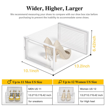 Kuject X-Large Shoe Storage Boxes 12 Pack, Clear Stackable Shoe Organizer