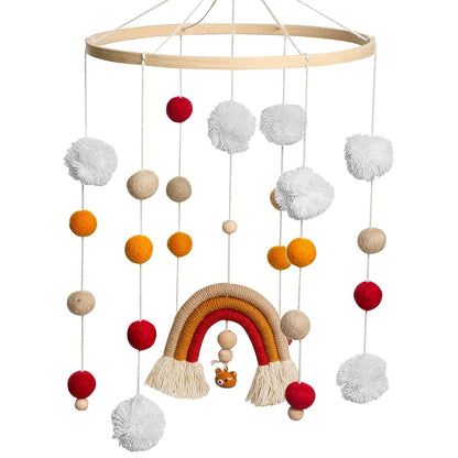 Baby Crib Mobile,Crib Mobile Wooden Mobile with Colorful Cotton Ball Wool Felt Ball Boho Baby Mobile Bassinet Mobile for Crib,Mobile for Baby Nursery and Ceiling Decoration