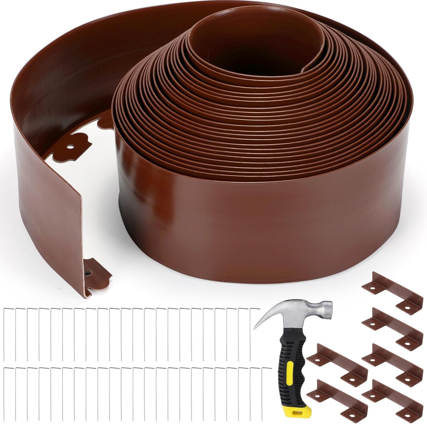 6 Inch Tall 66 ft Length No Dig Landscape Plastic Edging Kit with Hammer Spikes Plastic Garden Flower Bed Edging Landscape Edging Border for Gardens Border Lawn Grass Yard (Brown)