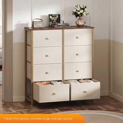 Sweetcrispy 8 Drawer Fabric Dresser, Tall Storage Tower for Bedroom, Khaki