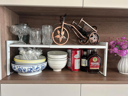 Expandable Cabinet Shelf Organizer 16-26" L Stackable Kitchen Counter Shelf Rack Stand Sink Riser Countertop Storage White (Normal 7.9”D)