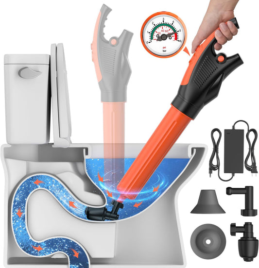Toilet Plunger, Drain Clog Remover, High-Pressure Air Drain Blaster with Real-Time Barometer