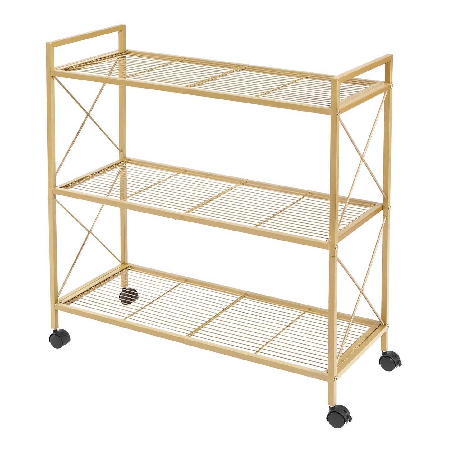 SONGMICS 3-Tier Metal Storage Rack with Wheels, Mesh Shelving Unit with X Side Frames, 31.5-Inch