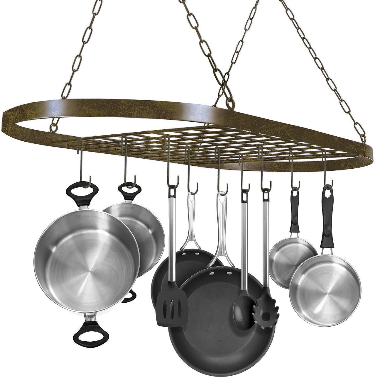 Sorbus® Pot and Pan Rack for Ceiling with Hooks — Decorative Oval Mounted Storage Rack — Multi-Purpose Organizer for Home, Restaurant, Kitchen Cookware, Utensils, Books, Household (Rustic)