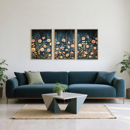 HPNIUB Modern Dark Wildflower Framed Canvas Wall Art Set,Minimalist Nature Jungle Botanical Landscape Wall Decor, (16x24 Inch) Farmhouse Painting for Living Room, Bedroom, Office