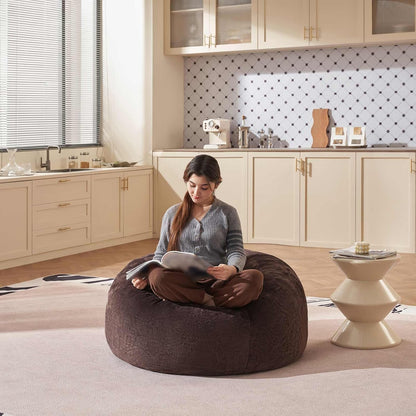 Bean Bag Chair 3Ft, Memory Foam Filled, Large Beanbag Chairs for Adults and Teens, Soft Sofa with Removable Flannel Cover, Round Couch for Living Room Bedroom College Dorm (Brown, 3FT-36×36"×24")