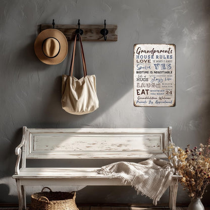 Heuhuww Grandparents Gifts-Vintage Grandparents House Rules Metal Sign for Grandma Grandpa from Grandkids Rustic Farm Home Kitchen Decor 12" x 8"(H19)