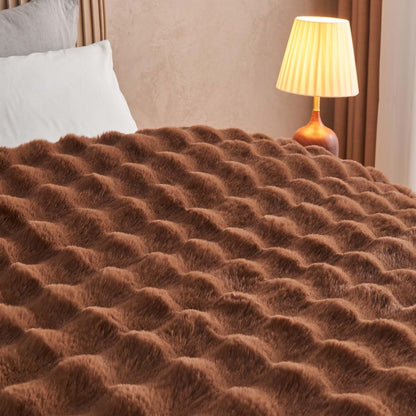 Lotus Karen Faux Fur Throw Blanket Dark Coffee - Big Bubble Rabbit Fluff Blanket for Couch Bed Sofa,Softest Fluffy Fuzzy Cozy Blanket,Thick Furry Plush Shaggy Warm Blankets for Women,90x90 Inches