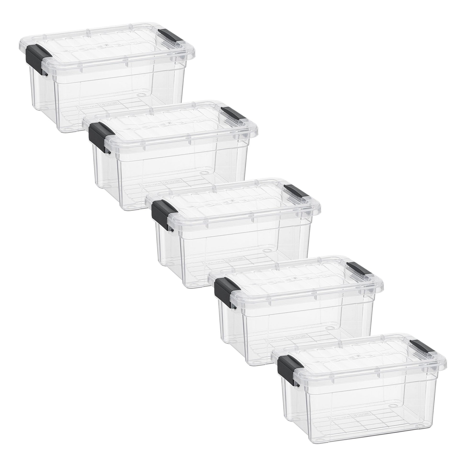 Superio Storage Bins with Lids- 5 Pack, 1.85 Qt Clear Boxes for Organizing, Stackable Plastic