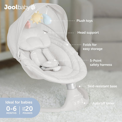 Jool Baby Nova Swing for Newborns - Electric Motorized Infant Swing, Bluetooth Music, 10 Preset Melodies, Remote (2025 Model) (Stone)