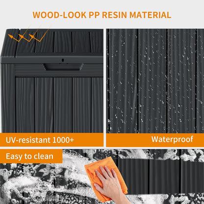28 Gallon Resin Deck Box, Lockable Patio Outdoor Storage Box for Furniture, Garden Tools and Tools Storage, Waterproof Outside Storage Boxes - Black