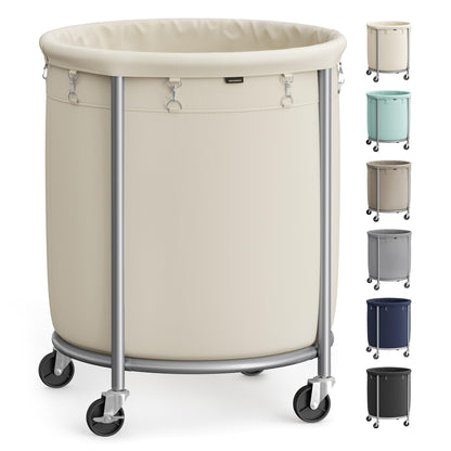 SONGMICS Laundry Basket, Rolling Steel Frame with 2 Locking Wheels, 190 L