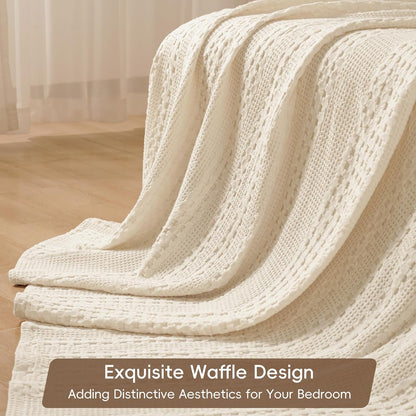 PHF 100% Cotton Waffle Weave Blanket King Size, Soft Lightweight Breathable Cozy Summer Blankets for Bed, Luxury Aesthetic Woven Bedding for Home Decor, 108"x90", Undyed