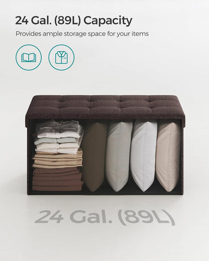 SONGMICS Mazie Collection - 30 Inches Folding Storage Ottoman Bench, Ottoman Foot Rest, End of Bed Bench, Storage Chest, Load 660 lb, for Living Room, Bedroom, Entryway, Brown ULSF047K02