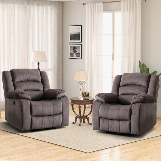 EBELLO Classic Power Recliner Chair, Oversized Electric Reclining Chair with Overstuffed Cushion and Back, Soft Fabric Adults Single Recliner Sofa for Living Room, Set of 2 Brown
