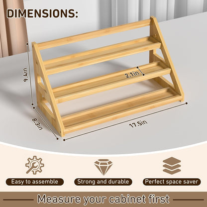 Bamboo Tiered Spice Rack, for Countertop Spice Organizer for Pantry Spice Shelf Organizer Kitchen Spices Rack