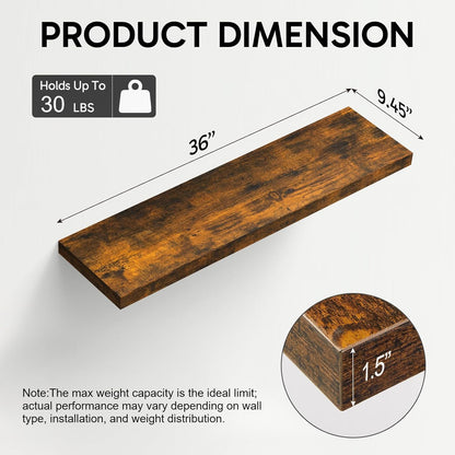 BAYKA Floating Shelves for Wall, 36 inches Wall Mounted Rustic Wood Shelves for Bathroom, Bedroom, Living Room, for Storage/Decor with 30lbs Capacity（Rustic Brown,Set of 3