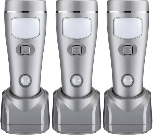 Enhon 3 Pack 4 in 1 LED Emergency Lights for Home Power Failure, Rechargeable Plug in Flashlight Motion Sensor Night Light, Automatic Turn On Power Outage Light for Home Hurricane Supplies