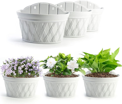 Sungmor Wall Hanging Planters,11.5 Inch Hanging Flower Pots for Railing Fence - Indoor Outdoor Balcony Wall Hanging Basket, Plastic Plant Pot Container - Half Round & 3PC Pack & Grey White