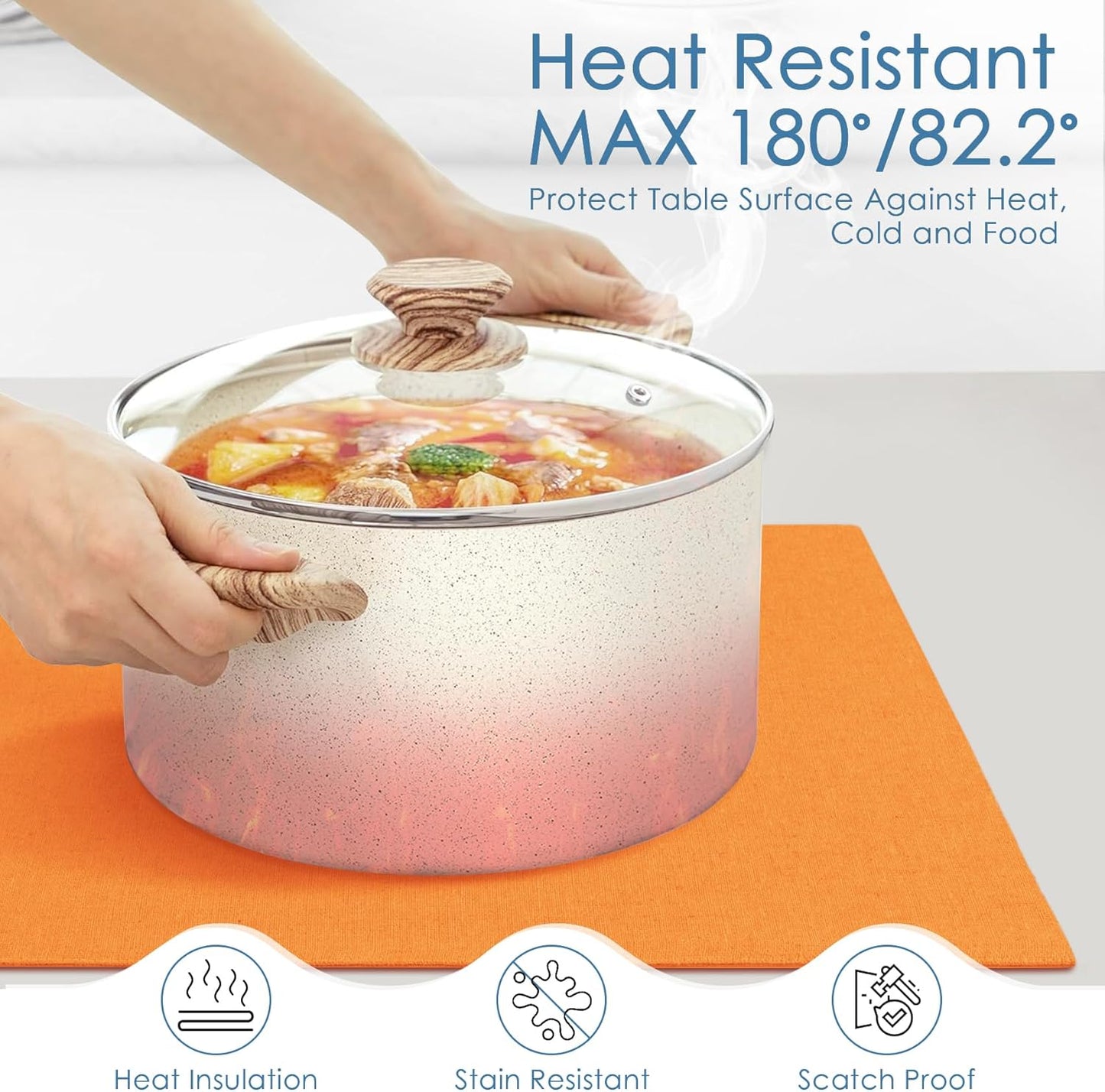 MANSPHIL Orange Cloth Placemats Set of 6, Double Layer Faux Linen Place Mats Heat Resistant Washable Table Mats for Dining Kitchen, 13x19 Inch