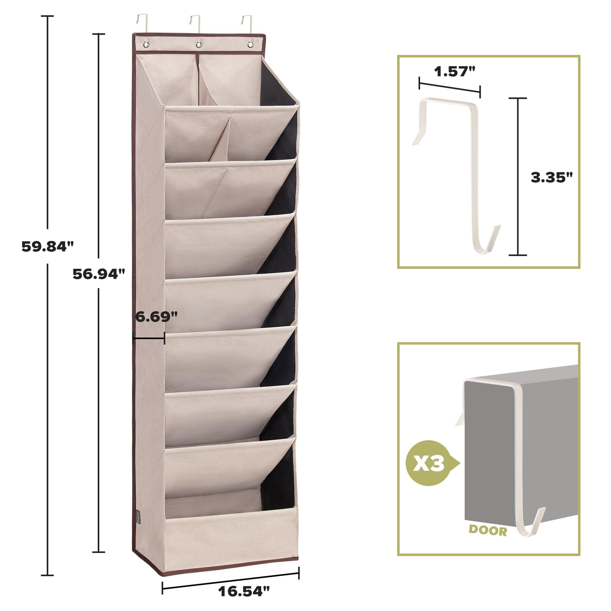 6 Pack Shoe Organizer with 6 Extra Large Pockets and 4 Large Pocket, Over the Door Sturdy Closet