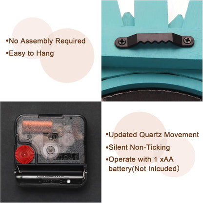 Honiway Wall Clock Battery Operated 12 Inch Rustic Wood Beach Sunburst Decorative Wall Clock Silent Non-Ticking Coastal Wall Decor Clocks for Living Room Kitchen Bathroom Bedroom (Cyan)