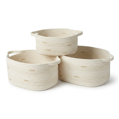 RGI Home Storage Baskets for Organizing, Fabric Rope, Set of 3, Decorative Woven Bins with