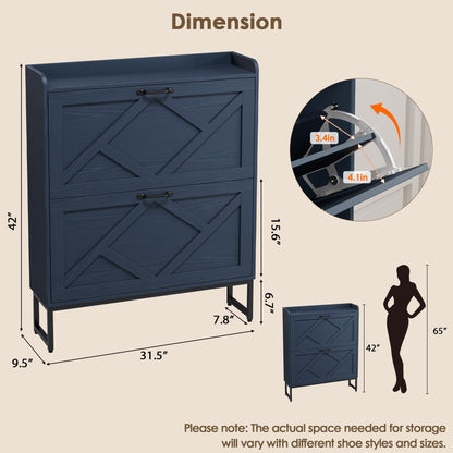 Nicetree Shoe Storage Cabinet, Shoe Cabinet with 2 Flip Drawers, Narrow Shoe Rack Cabinet