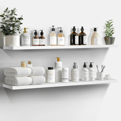 LaVie Home Floating Shelves, 47 Inch Wall Shelf Set of 2, Hanging Shelf with Invisible Brackets, Wall Decor for Bathroom, Bedroom, Living Room, Kitchen Storage, Modern White