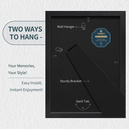 9x12 Frame 3 Pack - Black Woodgrain, 9 x 12 Picture Frame with HD Tempered Glass, Table or Wall Display