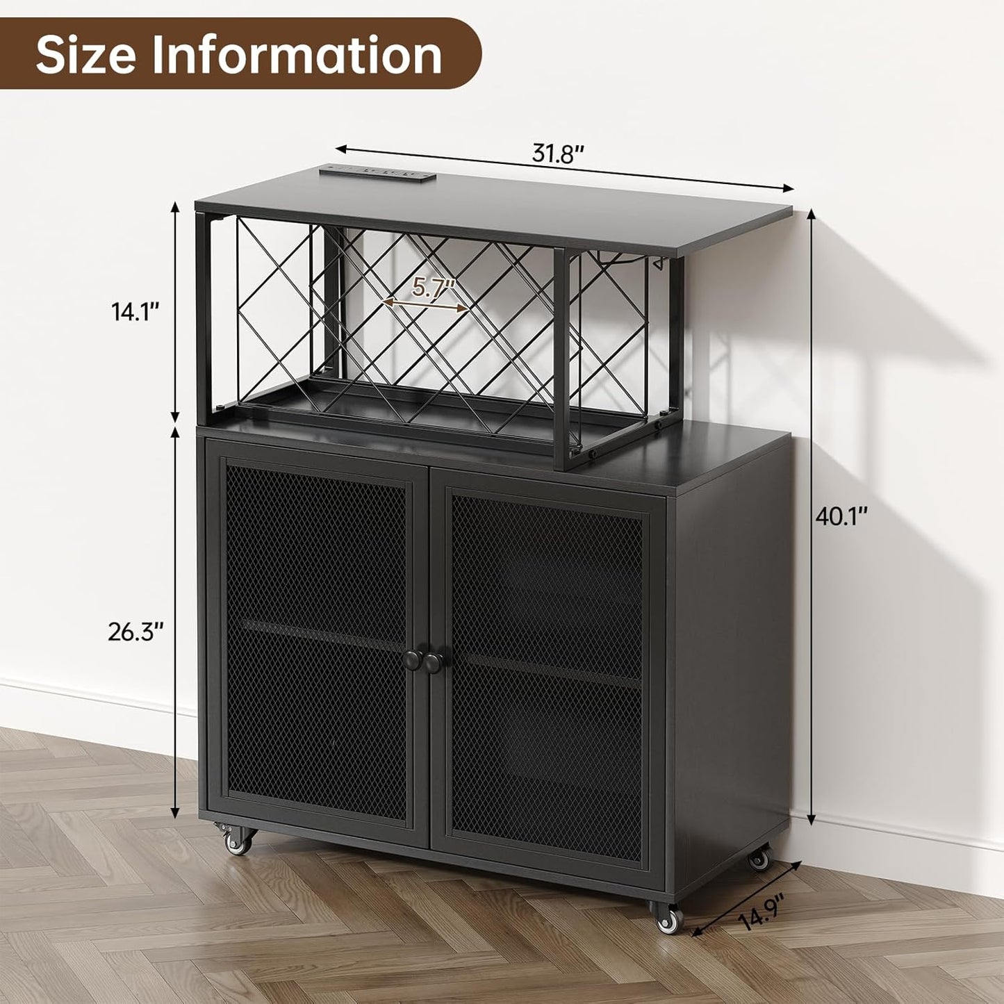 Wine Bar Cabinet with Wheels, 4-Tier Bar Cart with Power Outlets and LED Light, Liquor Cabinet Home Mini Bar with Wine Rack, Coffee Bar Cabinet for Liquor, Black