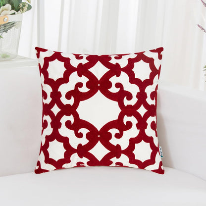 HWY 50 Red Decorative Throw Pillow Covers 18x18 Inch (1 Piece), Embroidered Cotton Farmhouse Cushion Cover Pillow Case for Sofa Couch Living Room Bed, Geometric