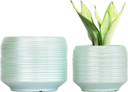 8 Inch + 6 Inch Ceramic Plant Pots Indoor with Drainage – Flower Pot Set, Decorative Indoor Planters for House Plants and Garden Use