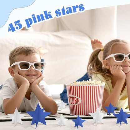 45 Pcs 3D Star Centerpieces Movie Night Decorations for Table in 3 Sizes Hanging Supplies for Red Carpet Film Show Theme Birthday New Year Party First Day of School Table Decor(Navy Blue)