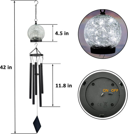 Garden Wind Chimes Outdoor, Solar Hanging Glass Ball Wind Chimes with 15 Cool White LEDs 42 Inch Large with Unique Memorial Sympathy Wind Chime Outside Garden Decor as a Gift for Patio, Porch, Balcony