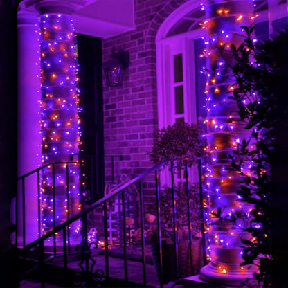 2 Pack 200 LED Solar Halloween Lights Outdoor Waterproof, Solar String Lights for Outside, Solar Tree Light with 8 Lighting Modes for Xmas Party Garden Yard Halloween Decorations (Orange and Purple)