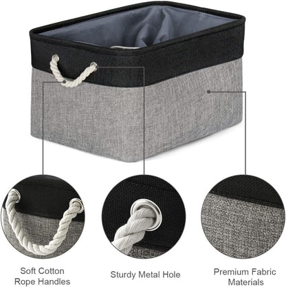 TheWarmHome Organization and Storage Basket for Organizing - 17x14x10 inch Large 3 Pack Collapsible Storage Bin for Shelves, Fabric Basket for Gifts Empty Organizer Gift Closet (Black & Grey)