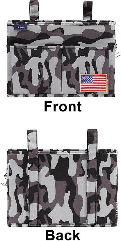 Surblue Bedside Caddy Hanging Bed Organizer Storage Bag Pocket for Bunk and Hospital Beds, College Dorm Rooms Baby Bed Rails, Wheelchair Side Bag, Camp Chiars, 4 Pockets and 2 Hooks (Small City)